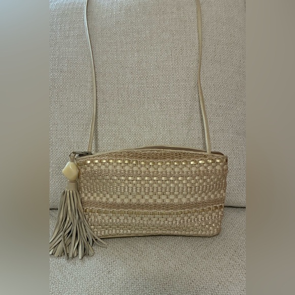 Vintage 1980s Sharif Gold & off whiteMetallic Woven LeatherShoulder Bag - Picture 3 of 16